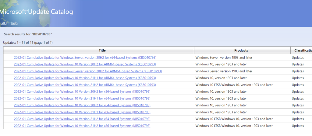 Microsoft Update Catalog for deploying windows patches