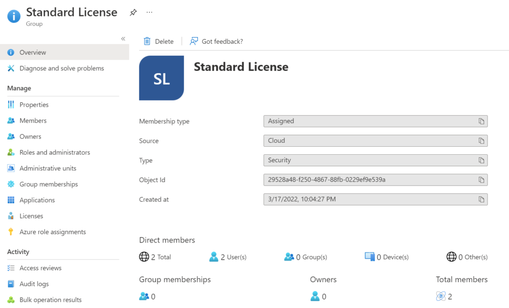 Azure Portal for Azure AD Groups