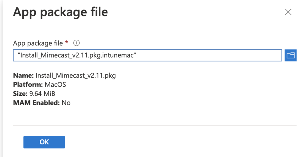 Select a MacOS Package for Company Portal