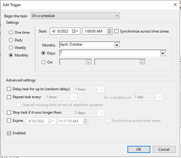 set trigger schedule for rearm task