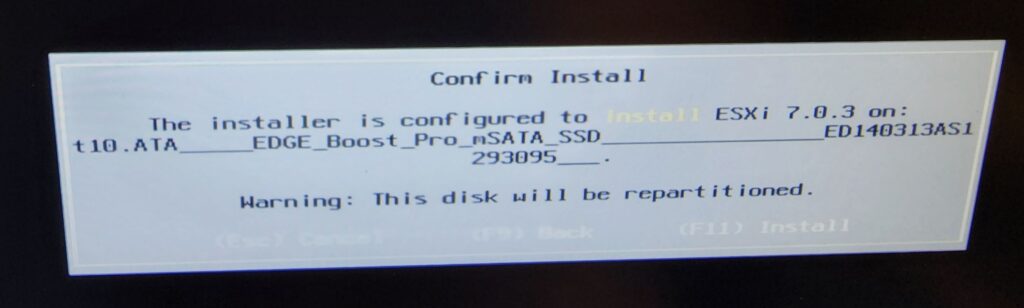 Confirm you want to Wipe the Drive, and Finish this Installation