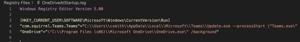 Registry Key in VS Code