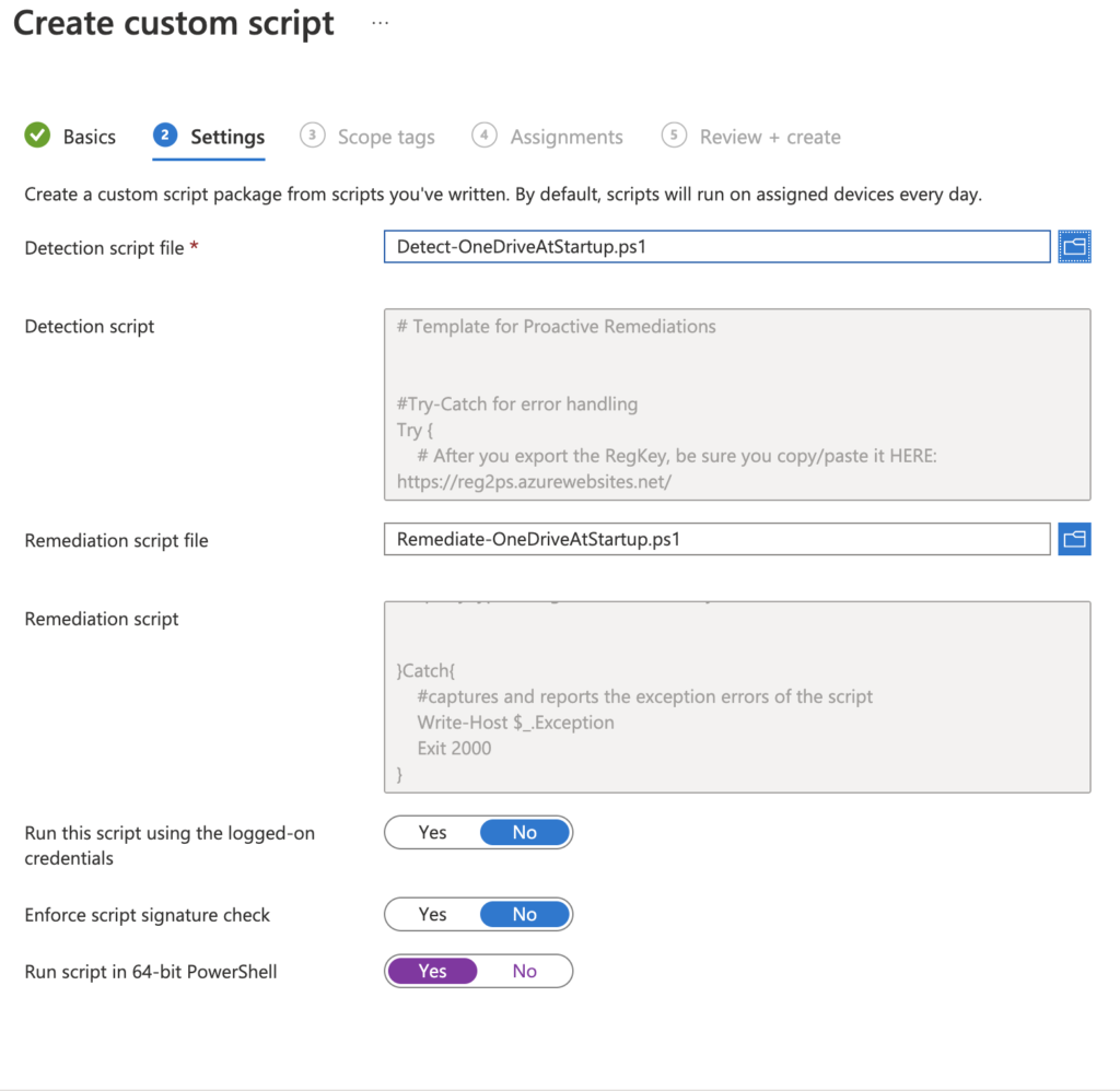 proactive remediation settings configured