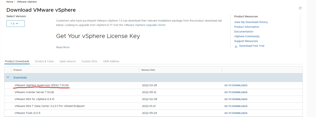 VMWare ESXi Installer Download Page