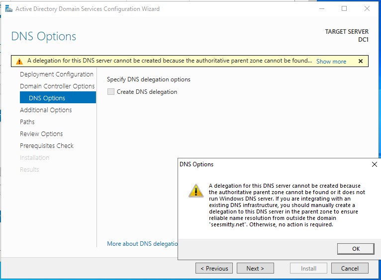 DNS options screen