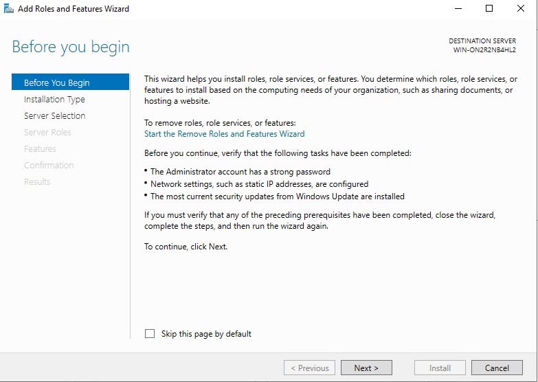 before you begin screen from add roles and features