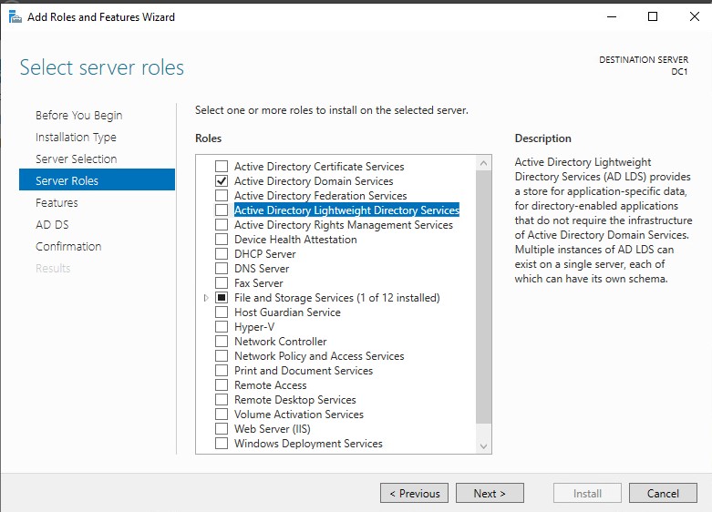 Select Server Roles dialog box