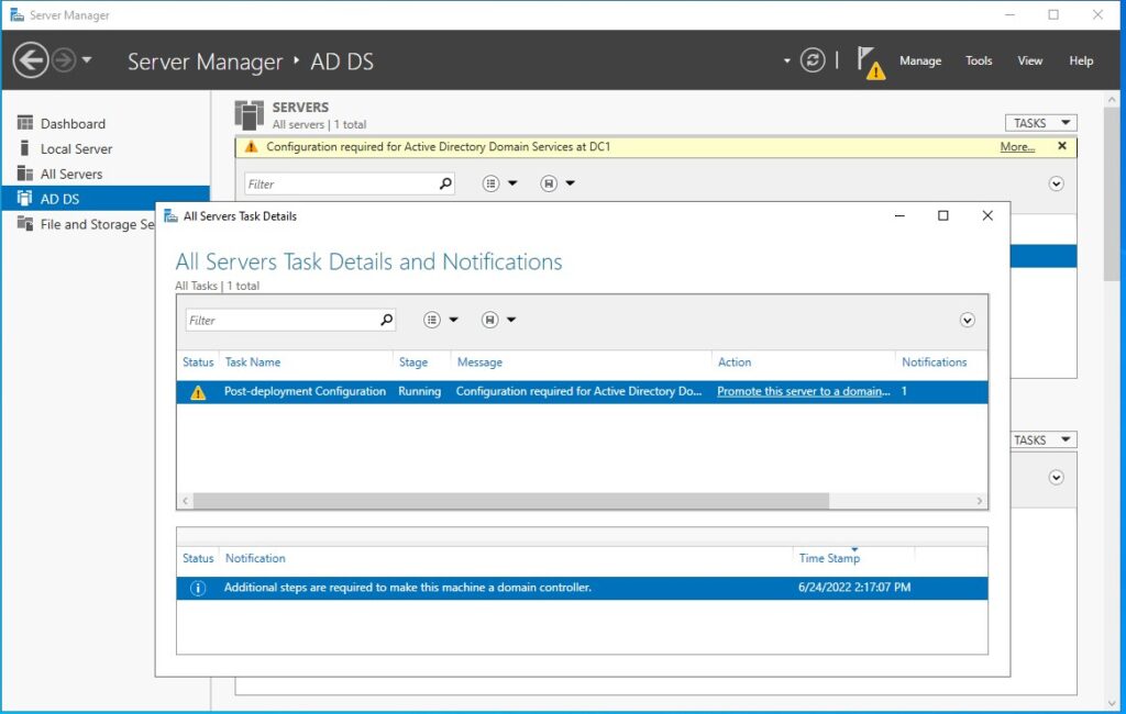 Continue Active Directory Domain Services Configuration