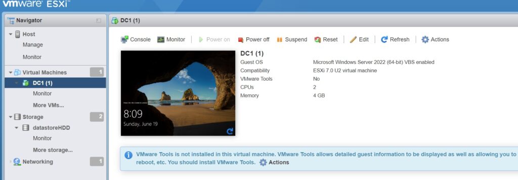 DC1 living in VMWare ESXi