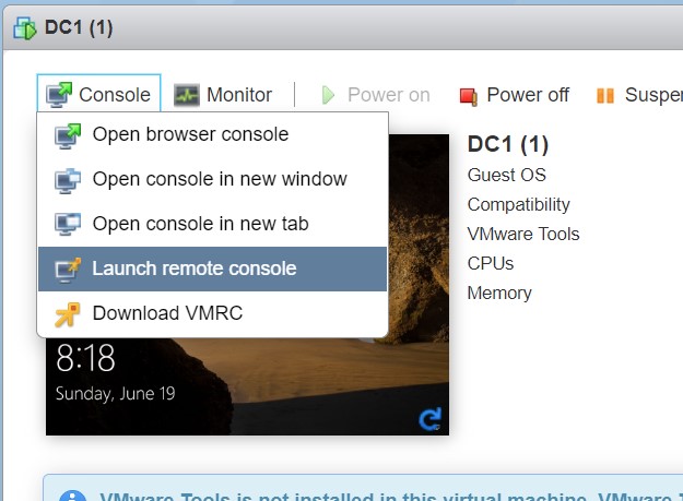 Remote Console will require an additional install