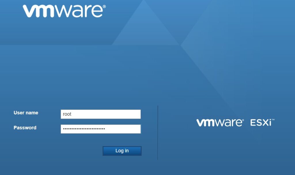VMWare ESXi Login Page