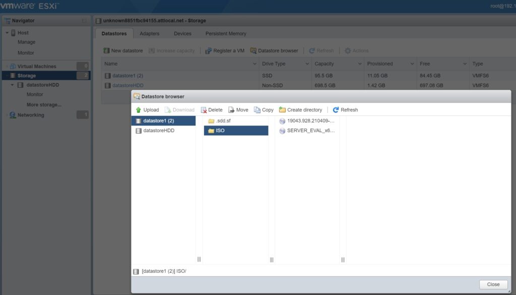 VMWare ESXi Datastore Browser