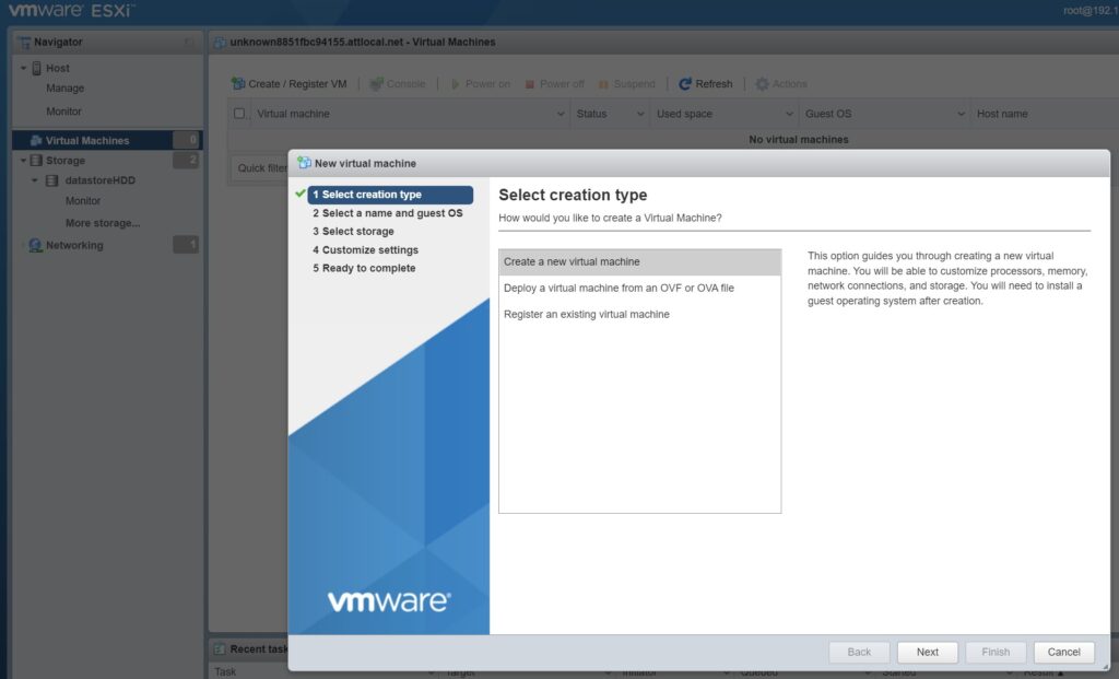 Create a New Virtual Machine in ESXi