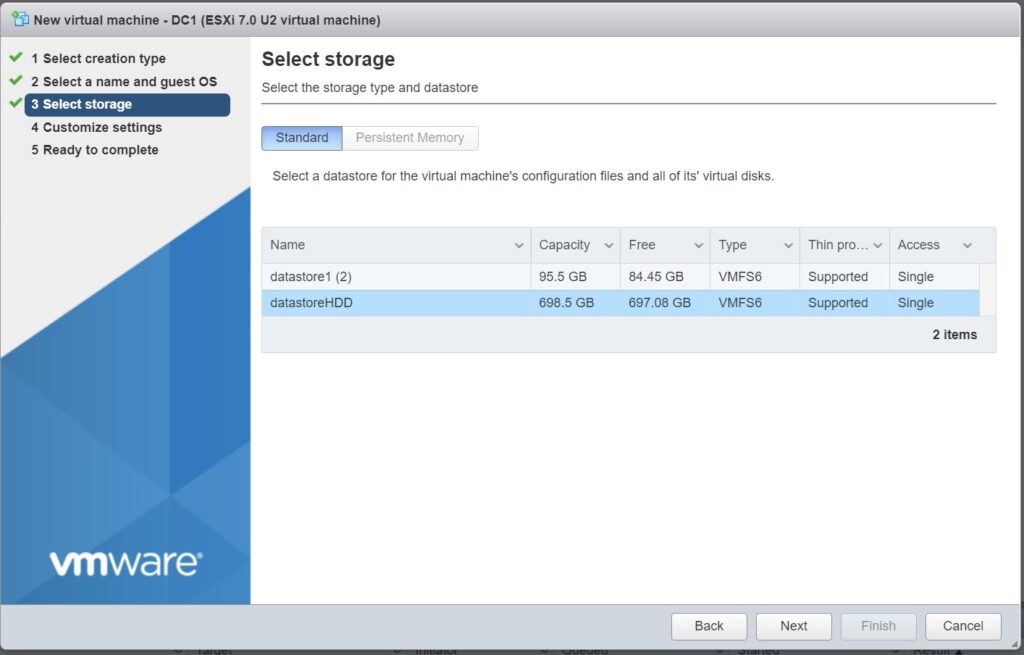 Select Storage for your VM