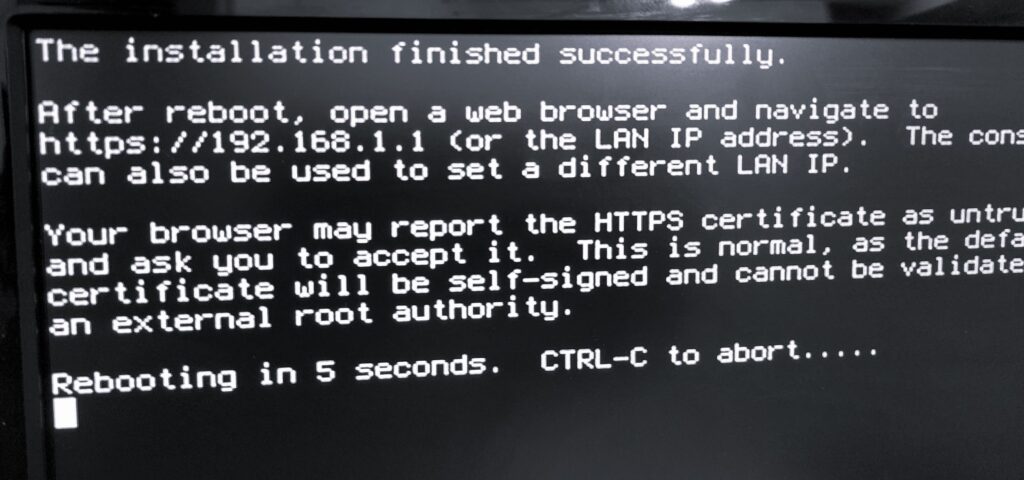 installation of opnsense firewall is complete