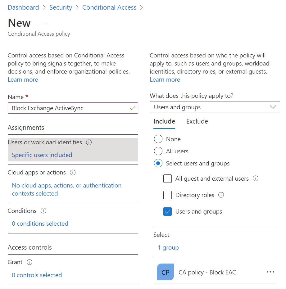 conditional access assignments settings