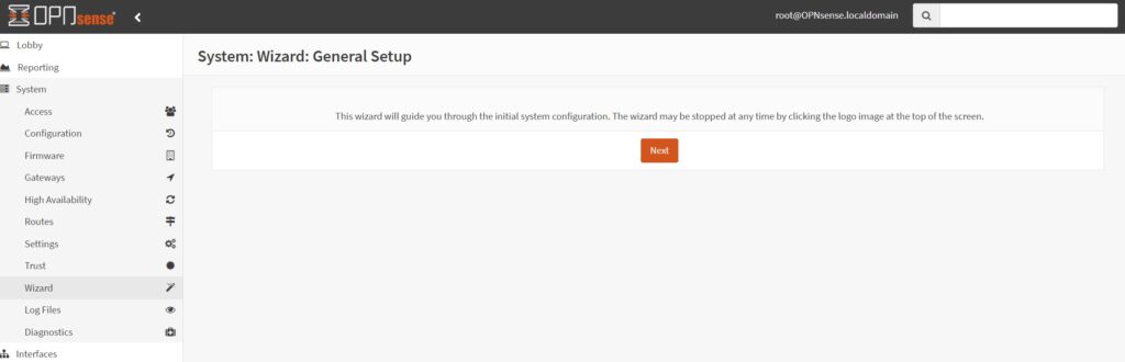 get started with opnsense firewall first time wizard