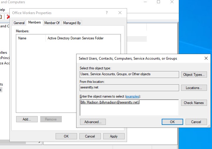 Billy is one of our standard users with no permissions - adding users to ad groups