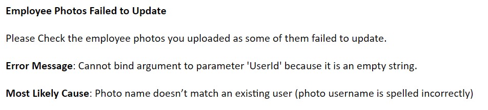 update user photos failure messgae