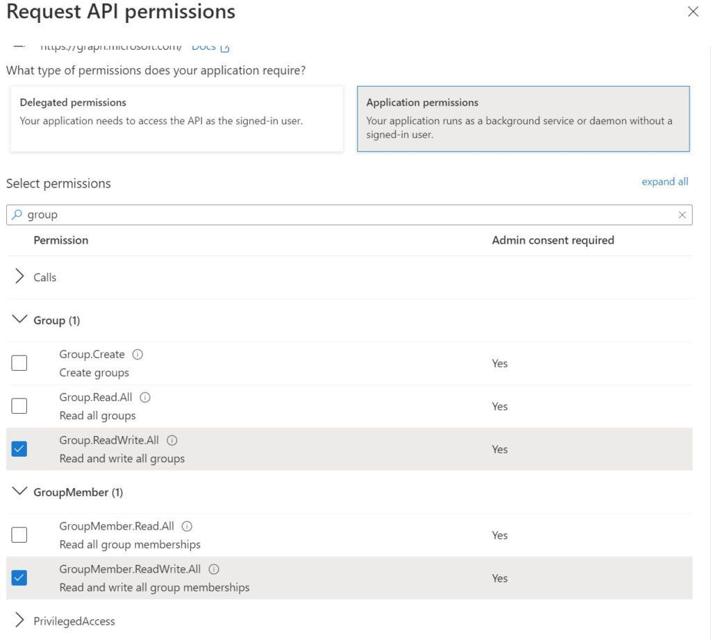 add new API permissions to test new script