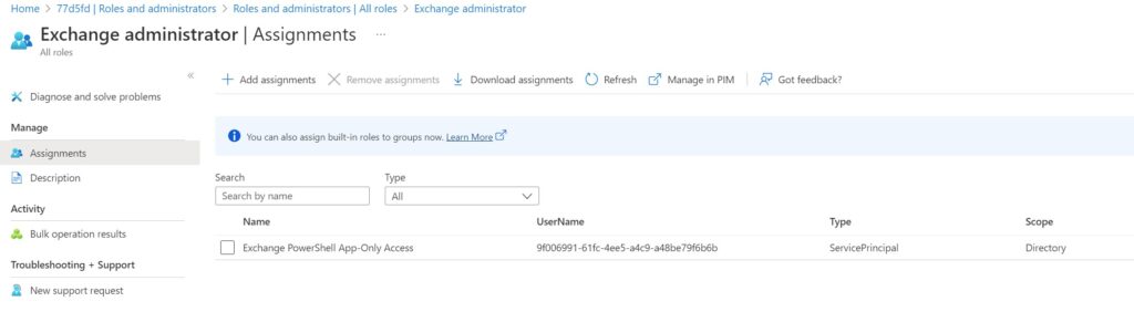 Assigning Exchange Administrator permissions to our application