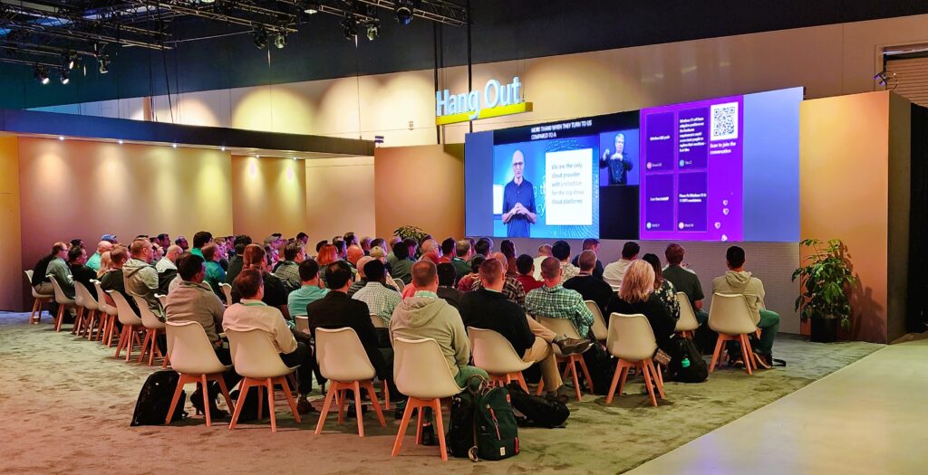 view of the microsoft ignite keynote from an alternate viewing area
