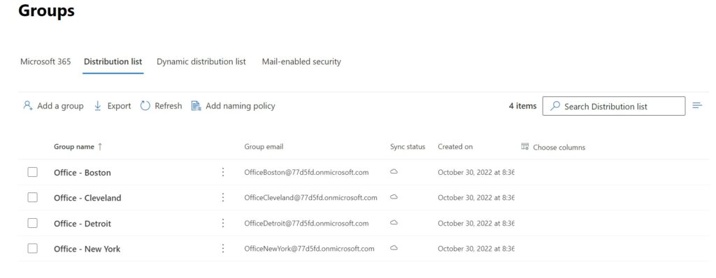 We can confirm they exist in Exchange Online console now, and the sync status is cloud only