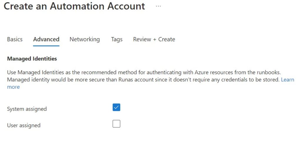 managed identity for azure automation account