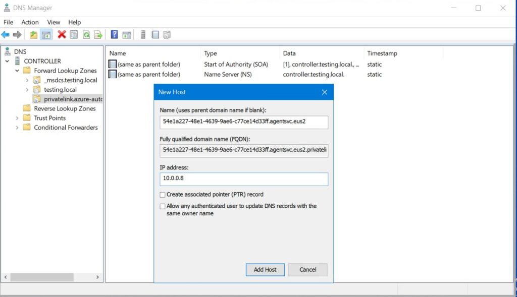 entry number one for automation account privatelink
