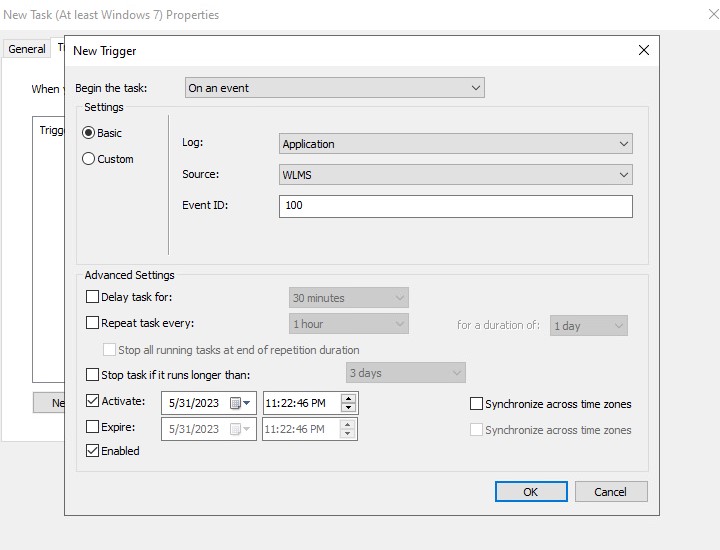 trigger for the rearm bat file to run