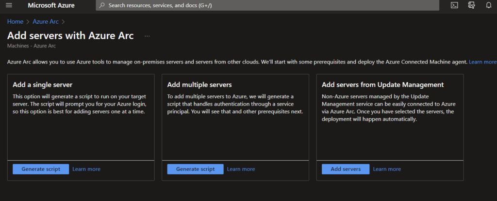 adding servers to azure arc via various different methods