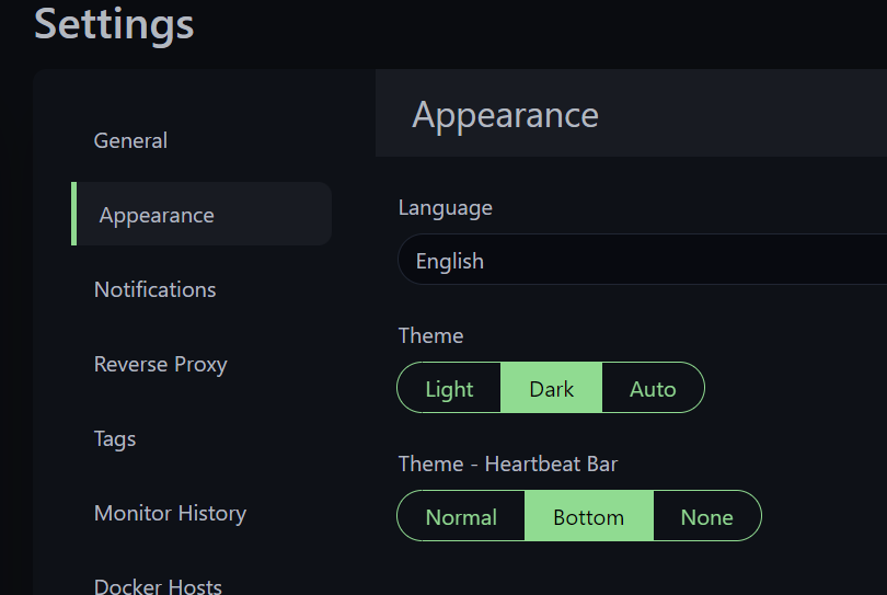 home lab monitoring appearance settings with dark mode are awesome